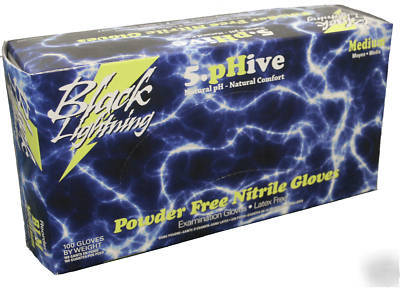 Black lightning powder & latex free nitrile gloves - xl
