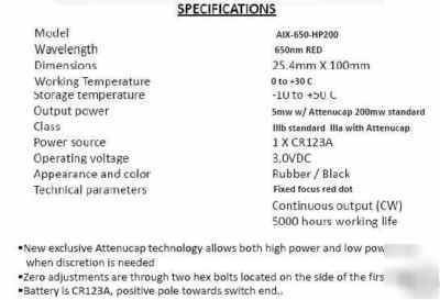 Red laser sight 650NM high power with attenucap M100