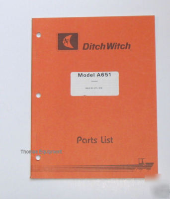 Ditch witch A651 trencher plow combo parts list manual