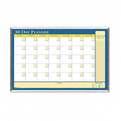 30-day wall planner, laminated blue/white/yellow/silver