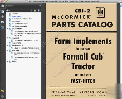 Complete farmall cub farm implements parts manual cbi-2
