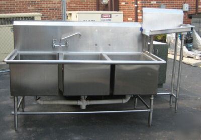 3 compartment sink w/1 faucet/raised drain board 7087