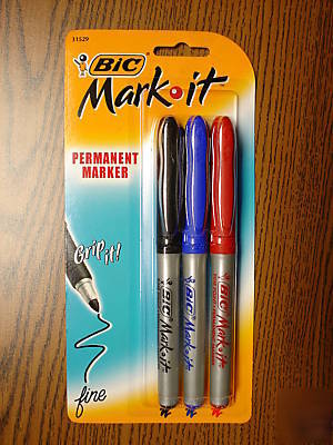 12 bic markit permanent marker bk red blue three packs