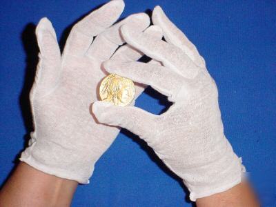 6 pair - white coin gloves ( 100% cotton ) mens lrg.^