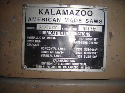 Kalamazoo cold saw 350 semi automatic cutting CA350PV