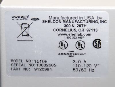 Vwr sheldon 1510 e table top incubator