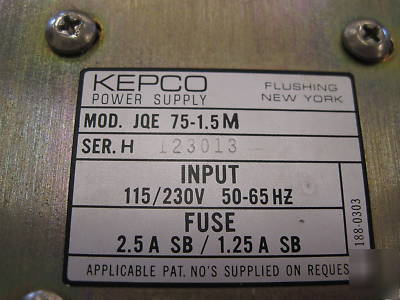 Kepco power supply jqe 0-75V 0-1.5A load tested good 