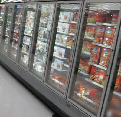 Hill phoenix glass door reach in freezer display cases