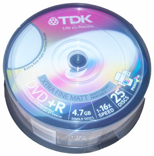 25 tdk blank dvd discs printable dvd+r 16X 4.7GB