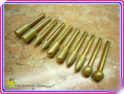 10 pcs diamond titanium coated grinding burr head bit