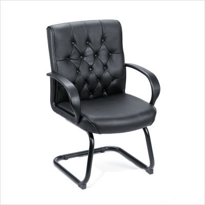 Boss office button tufted guest chair black leather