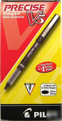 12 pilot precise V5 roller ball pens needle pt black xf