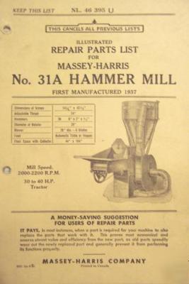 1946 massey harris no.31A hammer mill parts manual