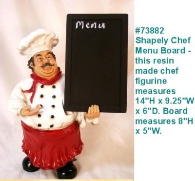 Bistro shapely fat chef figurine menu board pizza cafe