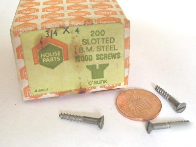 Slotted bright metal steel screws, restoration 3/4