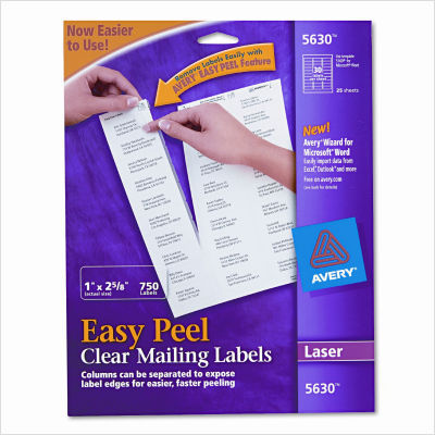 Laser address labels, 1 x 2-3/4, clear, 750/box