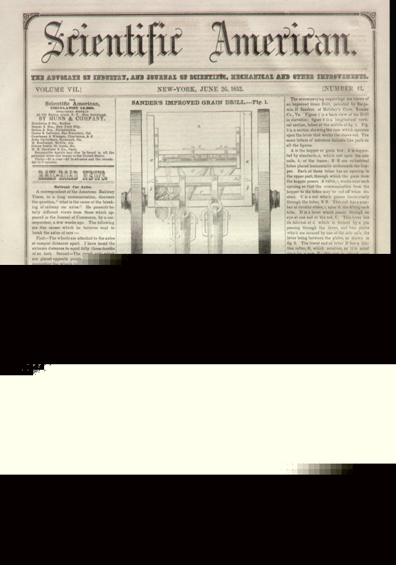 Grain drill patent granted to benjamin sanders -1852