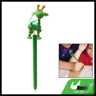 Cartoon giraffe decorative green ball point wooden pen
