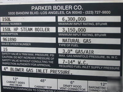 Parker low nox 150 hp boiler