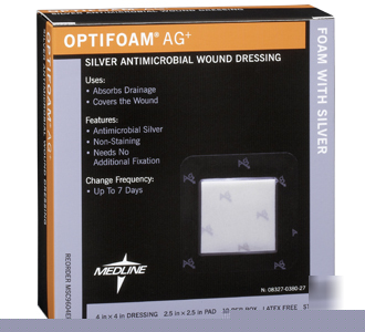 Medline optifoam ag 4X4 adhesive dressing case/100 