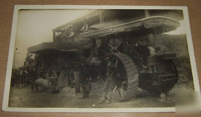 Farmers & traction engine thrashing crops old p/card