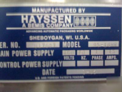 Hayssen form fill seal machine