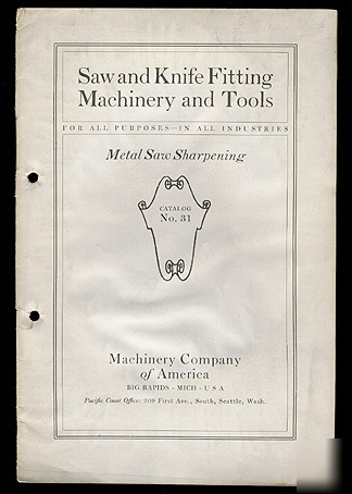 Knife & metal saw fitting machinery tools catalog 1920S