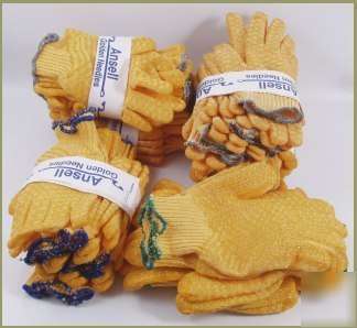 2 dozen+ ansell multiknit gold kriss-cross gloves s/m/l
