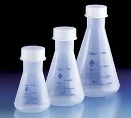 Brandtech erlenmeyer flasks with screw caps, pmp