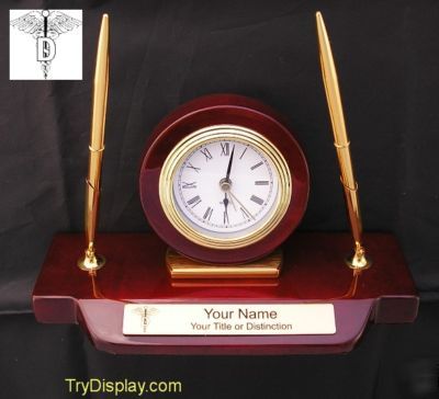 Dentist desk set clock piano finish gift award engrave