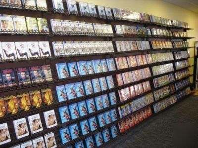 Dvd racks electronics store fixtures black floor & wall