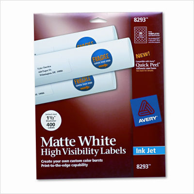 Ink jet labels, 1-1/2IN dia, matte white, 400/pack