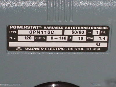 Powerstat 120VAC variable voltage transformer 3PN116 #2