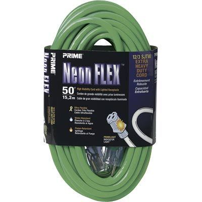 Prime w & c 12/3 neon power cord - 50' green # NS512830
