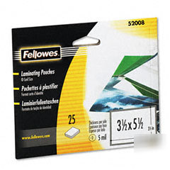 Fellowes 52008 index card laminating pouches - 25-pack