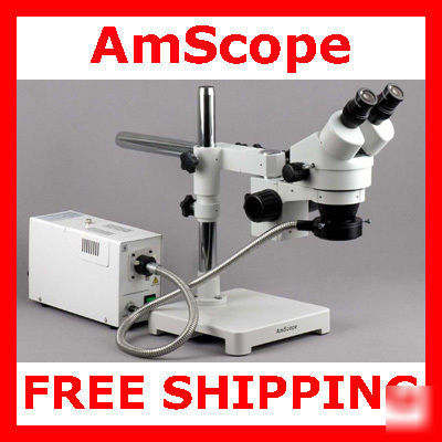 7X-45X stereo zoom boom microscope + fiber ring light