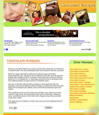 Huge chocolate recipes website business for sale 