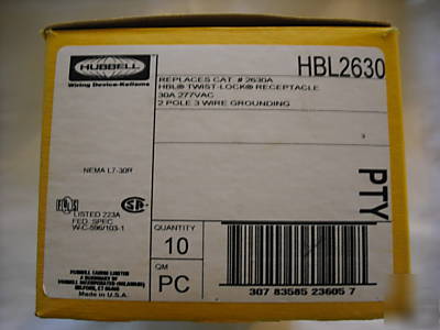 Hubbell twist-lock receptacle, HBL2630, lot of 10, 