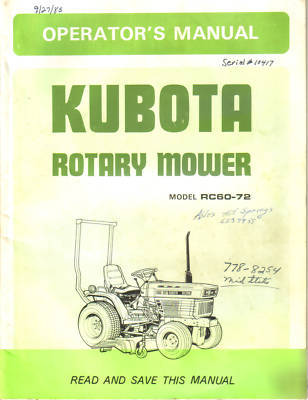 Kubota rotary mower operator manual book model RC60-72