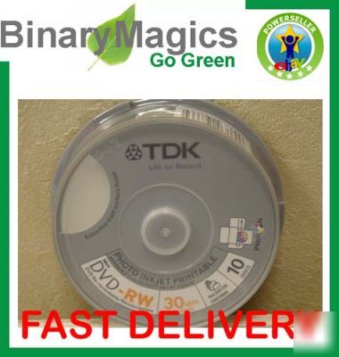 10 tdk dvd-rw 2X printable 1.4GB 30MIN blank discs 8CM