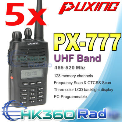 5X puxing px-777 uhf 465-520 mhz cable+ ear..+car cable