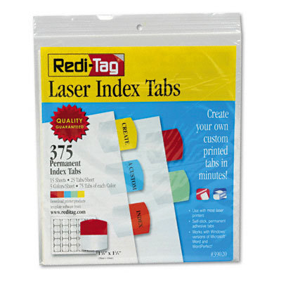 Printable laser index tabs five colors, 375/pack