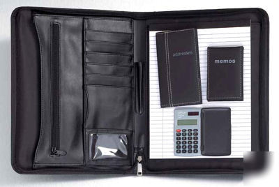 New 4 pc pad portfolio office set w/ zipper, calc, memo