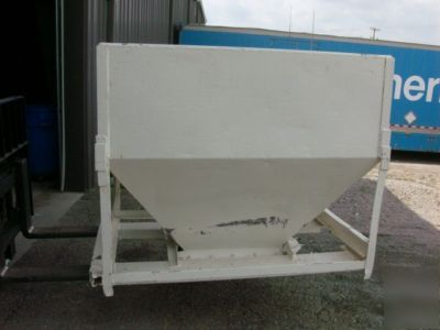  large metal hoppers with bottom chutes & fork skids 