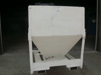  large metal hoppers with bottom chutes & fork skids 
