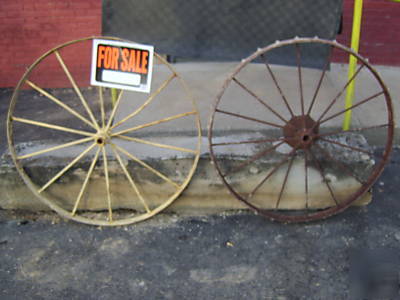 Antique vintage iron steel metal wagon wheels lot of 4 