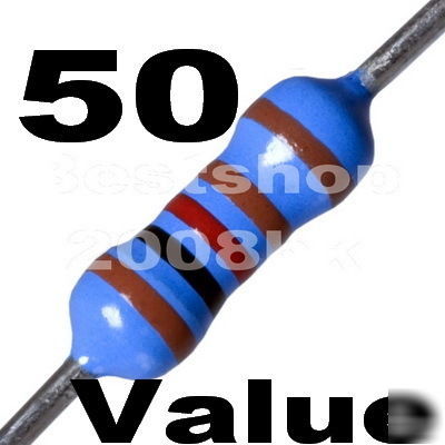 Assortment 50 value 1/4W metal film resistors 1000 pcs 