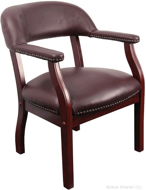 Burgundy captains leather side guest office chair