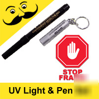 Counterfeit currency uv pen & led keychain light
