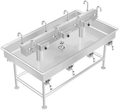 Island multi station 8 users, hand sink, wash up sink 